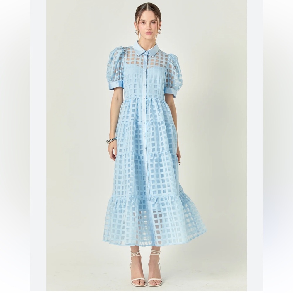 English Factory Gridded Organza Tiered Maxi Dress